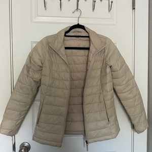 Amazon essentials women’s cream packable puffer jacket. Originally $40.